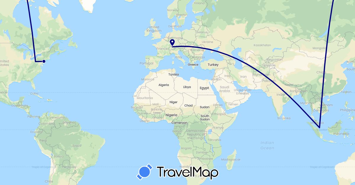TravelMap itinerary: driving in Switzerland, Singapore, United States (Asia, Europe, North America)